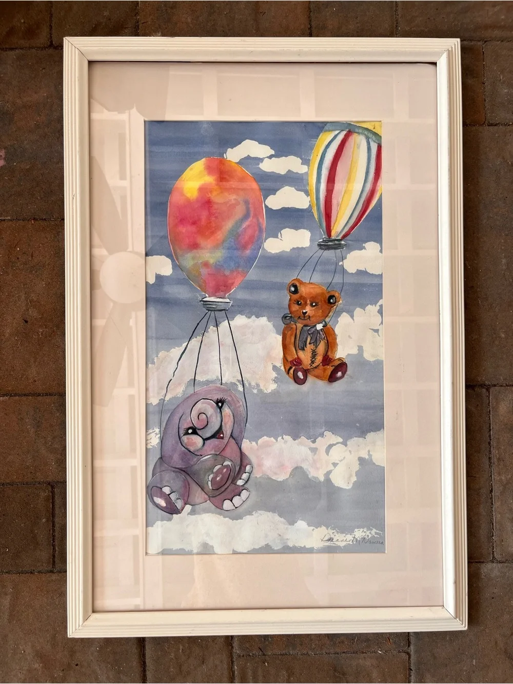 Dreamy Animal Balloon Nursery Wall Original Watercolor Painting